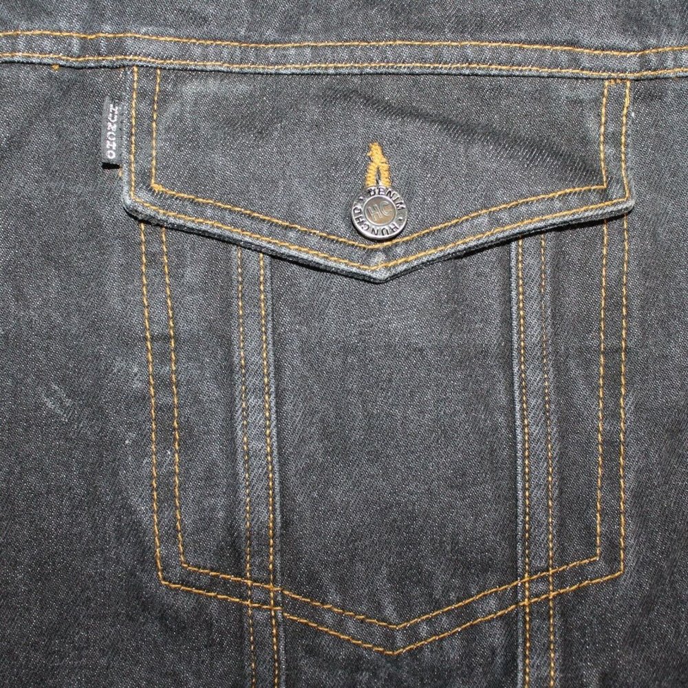 HUNCHO USA XL Black Denim Hip Hop Streetwear Prison Yard Embroidered Jean Jacket - Picture 10 of 12